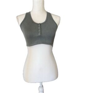 Aerie Offline Crop Tank Waffle Fabric Snap Front - Size  Med Gray Color.